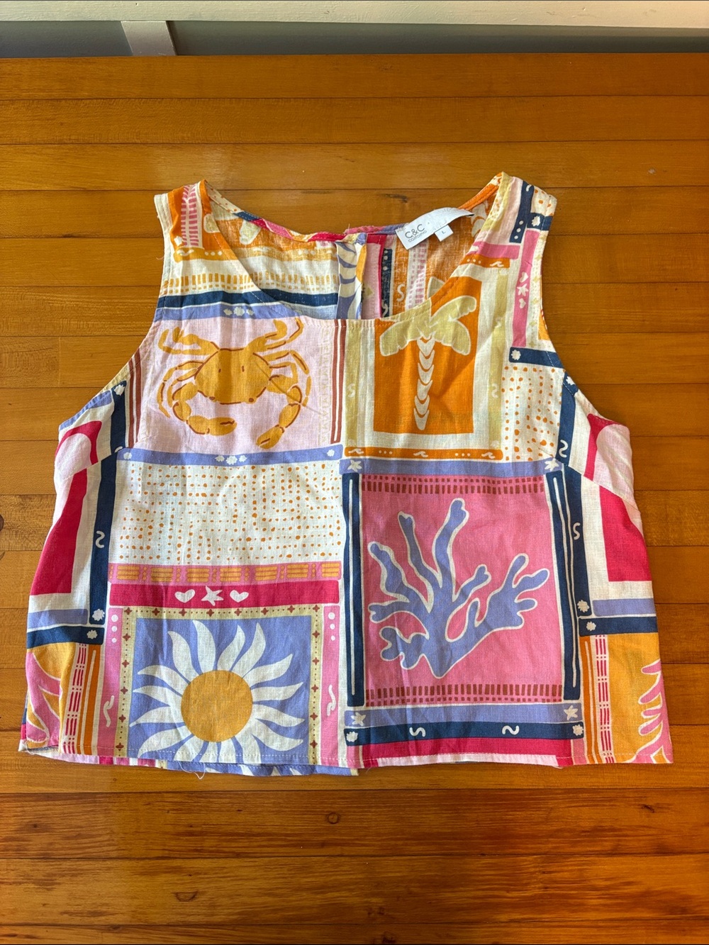 C&C California Patchwork Coral & Pink Tank